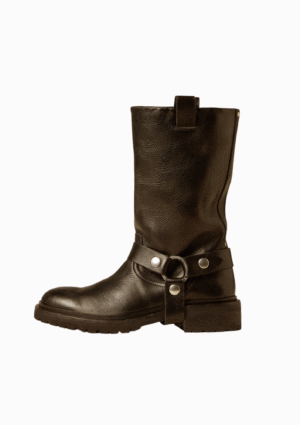 Kurt Shiny Leather Boot With Strap | Black